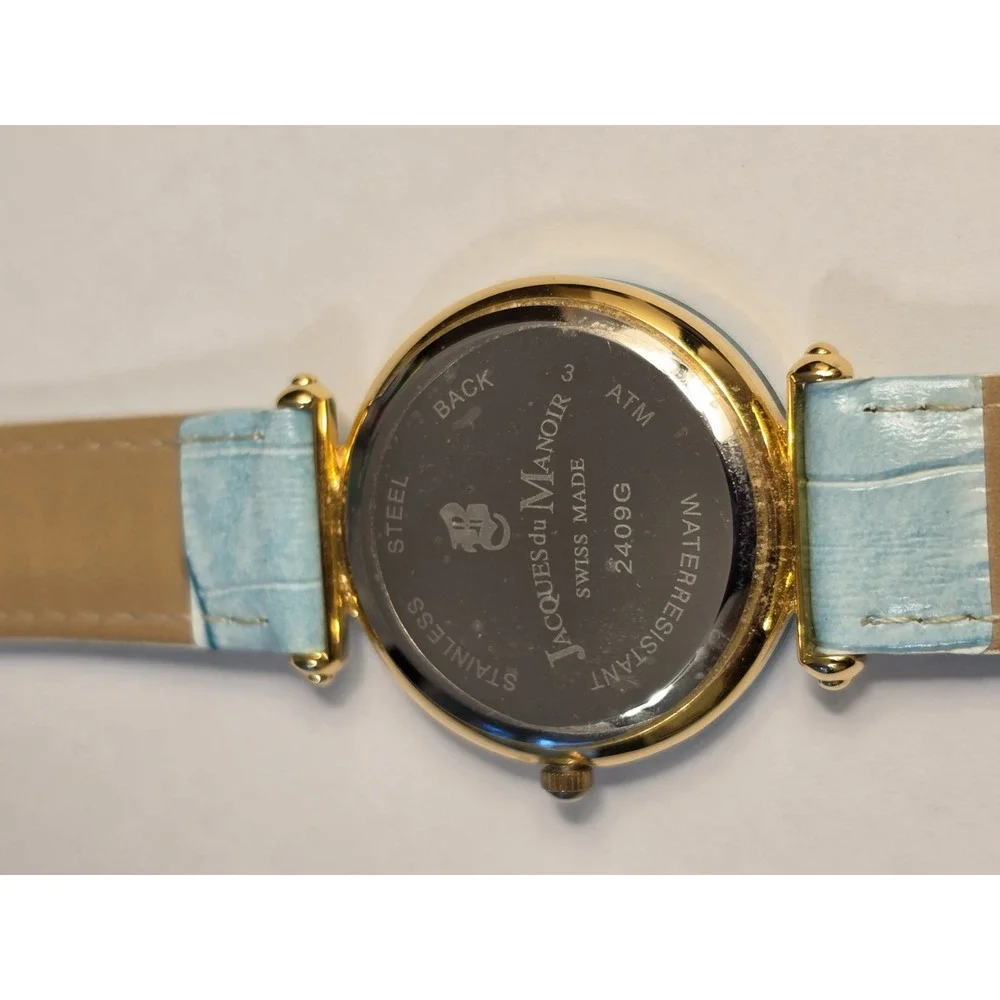Jacques du Manoir 2409G Women's Blue Crystal Dial Gold Tone Quartz Watch Works